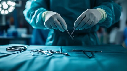A close-up of a cardiothoracic surgeon's hands as they skillfully operate with surgical instruments, showcasing precision and expertise