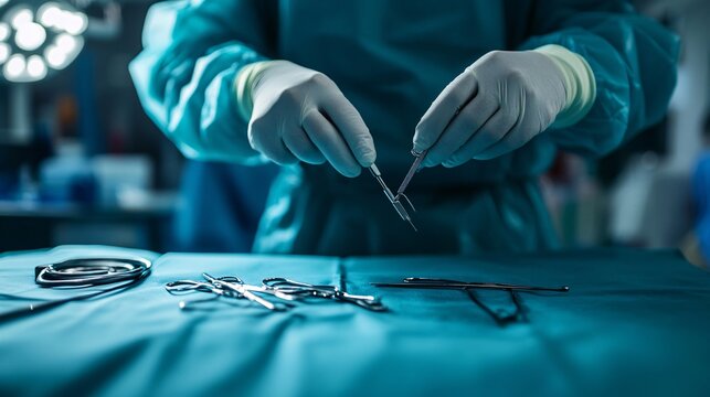 A close-up of a cardiothoracic surgeon's hands as they skillfully operate with surgical instruments, showcasing precision and expertise