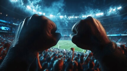 A fan's clenched fists show intense passion as they watch a critical moment in the game.