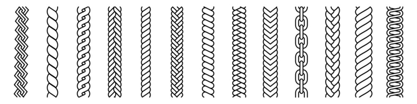 Rope string set. Brush elements. Linear style.