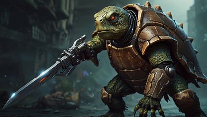 Fototapeta premium monster turtle warrior robotic illustration