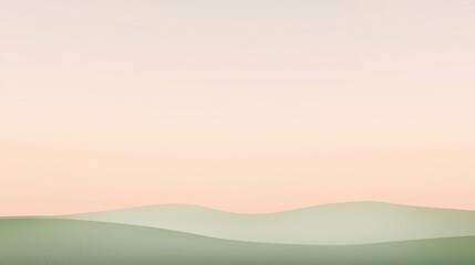 Fototapeta premium Soft, undulating green hills set against a serene peach and cream sky, creating a calming and minimalist abstract landscape
