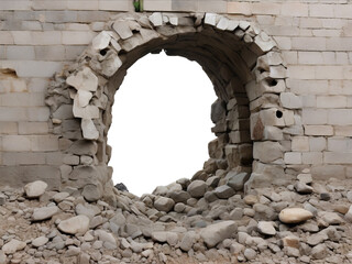 Gray Stone Wall with a Hole, Concept of Breaking Through with transparent opening