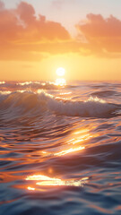 Obraz premium Golden Sunset Reflecting Over Calm Ocean Waves