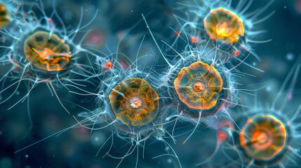 Marine ecosystem banner  phytoplankton engaged in photosynthesis, autotrophic organisms thriving