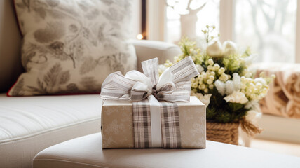 Christmas gift box wrapping idea for boxing day and winter holidays in the English countryside tradition