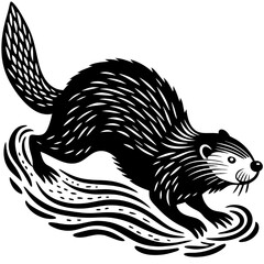 Black and White Otter Illustration: A striking black and white illustration of a playful otter leaping through water, captured in a dynamic pose with intricate details. Perfect for nature-themed proje