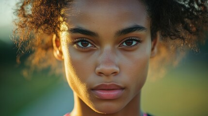 A striking headshot of a determined track athlete, ready to sprint toward victory.
