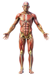 Fototapeta premium Human muscular system anatomy front view isolated on transparent background