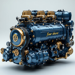 Fototapeta premium Realistic photo of an engine with a three-dimensional interpretation, featuring a logo design of 