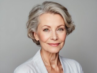 Fototapeta premium Portrait of a Smiling Older Woman with Gray Hair