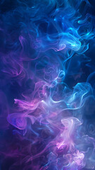 Fototapeta premium Abstract blue and purple smoke swirling in dark atmosphere