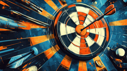 A colorful painting of a target with a red arrow pointing to it