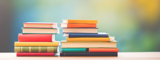 Stack of Colorful Books on a Wooden Surface