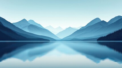   A serene lake surrounded by majestic mountains and a stunning azure sky above, mirrored perfectly on its surface