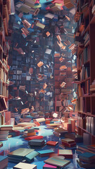 Naklejka premium Abstract Books in Surreal Floating Library
