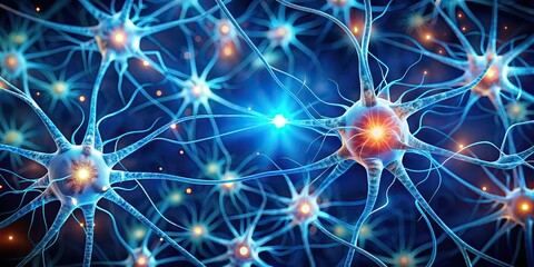 Neurons with glowing pulses creating neural connections in the human brain, neural pathways, brain, neurons