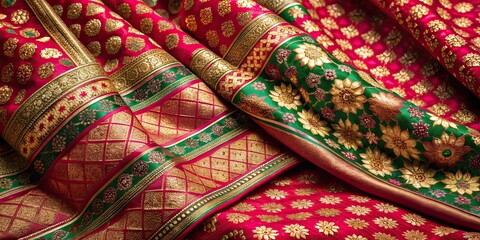 Traditional Indian silk saree with intricate Banarasi silk weaving design , Indian, silk, saree, Banarasi, traditional