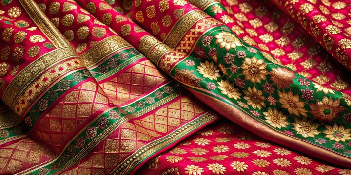 Traditional Indian silk saree with intricate Banarasi silk weaving design , Indian, silk, saree, Banarasi, traditional