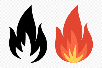 Vector Fire Flame Isolated Icon Set. Campfire, Bonfire, Flame Sign, Front View. Vector Illustration