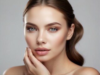 Fototapeta premium Close-up Portrait of a Young Woman with Smooth Skin and Gray Eyes