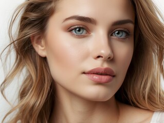 Fototapeta premium Close-up Portrait of a Woman with Blonde Hair and Blue Eyes