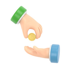 Transparent Backgrounds Mock-up. 3D illustration of giving coins. Colored 3D for website design .Supports PNG files with transparent backgrounds.