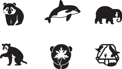 A straightforward vector icon set with a wildlife protection, biodiversity, renewable resources, and pollution prevention .icons in black and white style with isolated on white