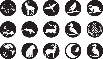 A straightforward vector icon set with a wildlife protection, biodiversity, renewable resources, and pollution prevention .icons in black and white style with isolated on white