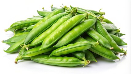 Obraz premium Fresh and crisp sugar snap peas on a white background, healthy, vegetables, green, organic, garden, farm, snack, food, nutrition