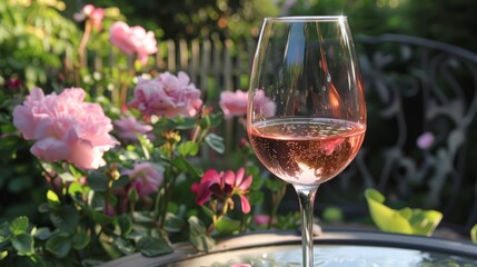 A Glass of Rose in a Garden