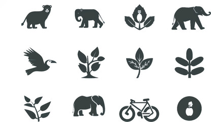 Obraz premium A straightforward vector icon set with a wildlife protection, biodiversity, renewable resources, and pollution prevention .icons in black and white style with isolated on white