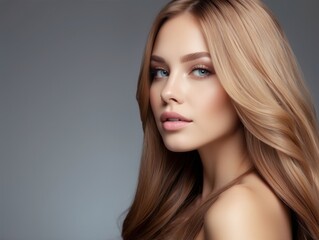 Naklejka premium Close-up Portrait of a Woman with Long Blonde Hair