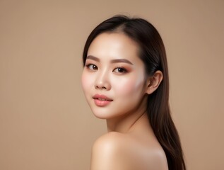 Fototapeta premium Close-up Portrait of a Young Woman with Long Black Hair
