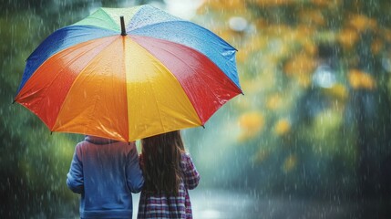 Rainy Day Stroll Under a Colorful Umbrella