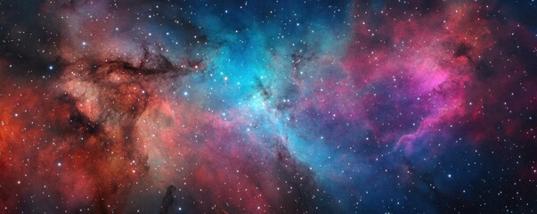 Fototapeta premium cosmic scene showcasing vibrant colors in a nebula, filled with stars and interstellar clouds in deep space.