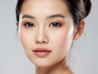 Obraz premium Close-up Portrait of a Young Woman with Flawless Skin and Makeup