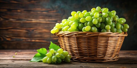 Basket filled with fresh green grapes, grapes, basket, fruit, healthy, organic, vineyard, harvest, food, delicious, juicy