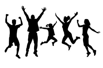 silhouettes of family person and people dancing vector illustrations 