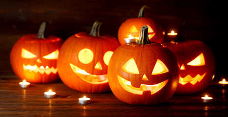 halloween pumpkins on wooden background