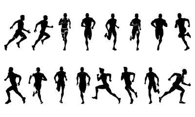 Set of running men silhouette vector illustration