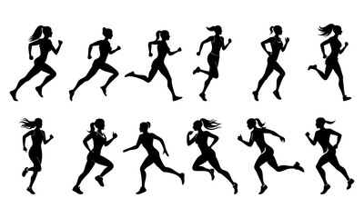 Set of running women silhouette vector illustration