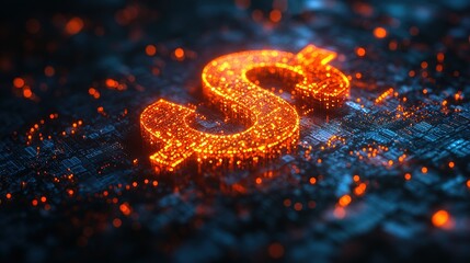 Glowing Dollar Sign Composed of Circuitry and Lights