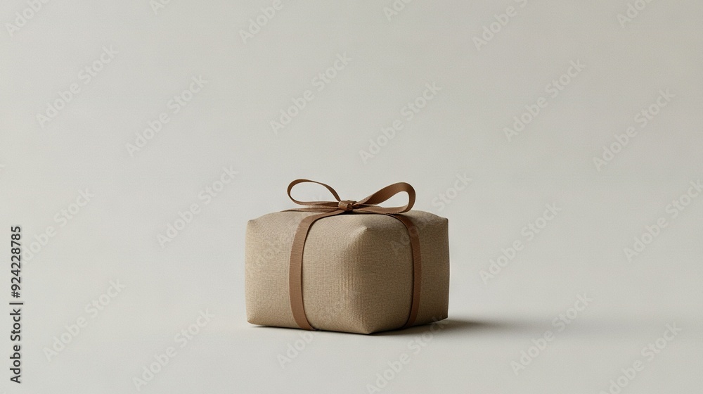 Canvas Prints   A gift box with a bow and ribbon, on a plain surface