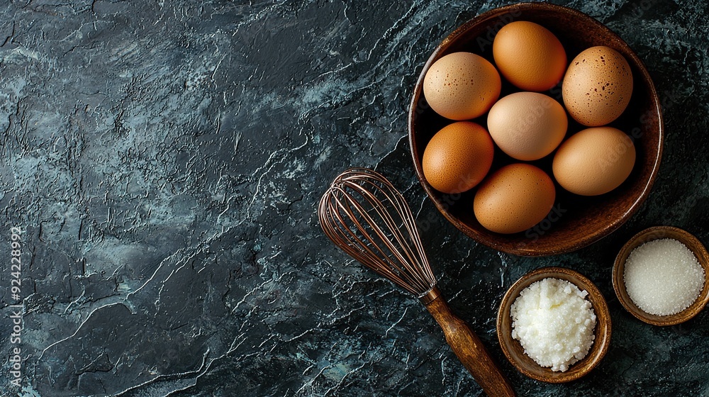 Sticker   A bowl of eggs next to a whisk and a whisk in a bowl