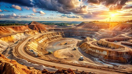 Epic shot of natural resources being mined , mining, coal, minerals, resources, extraction, industry, machinery, equipment