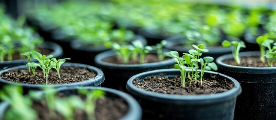 Green Seedlings in Black Pots:  A Promise of Growth