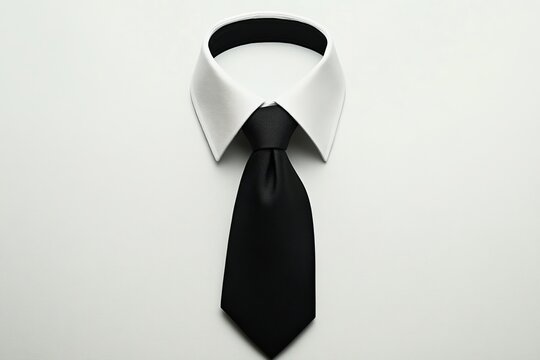 A minimalist black tie displayed against a crisp white shirt symbolizing classic and timeless elegance in mens formal fashion