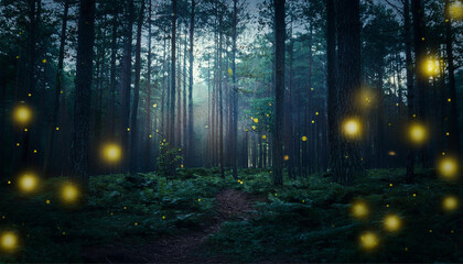 Fototapeta premium 반딧불이 빛나는 신비로운 숲