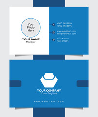 Simple abstract business card design with photo added, professional name card template vector